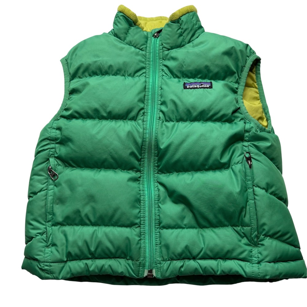 PATAGONIA Down Puffer Vest Green Quilted Down Kids XS 5-6 Play Condition Camping